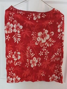 Roxy Red Floral Midi Skirt with White Hibiscus Print